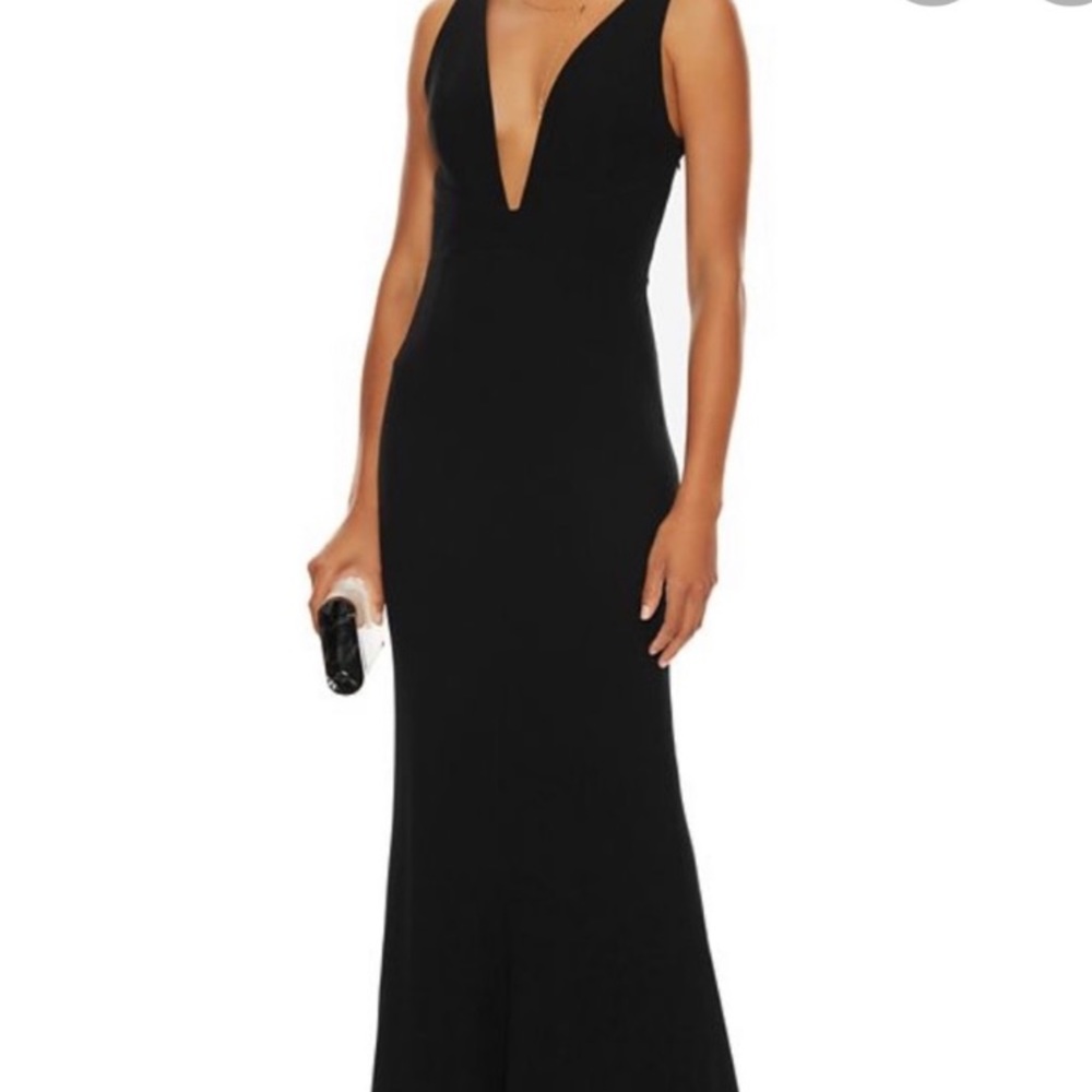Intermix Keegan Cutout Dress in Black Deep V Neckline Open Back Gown Size Petite
